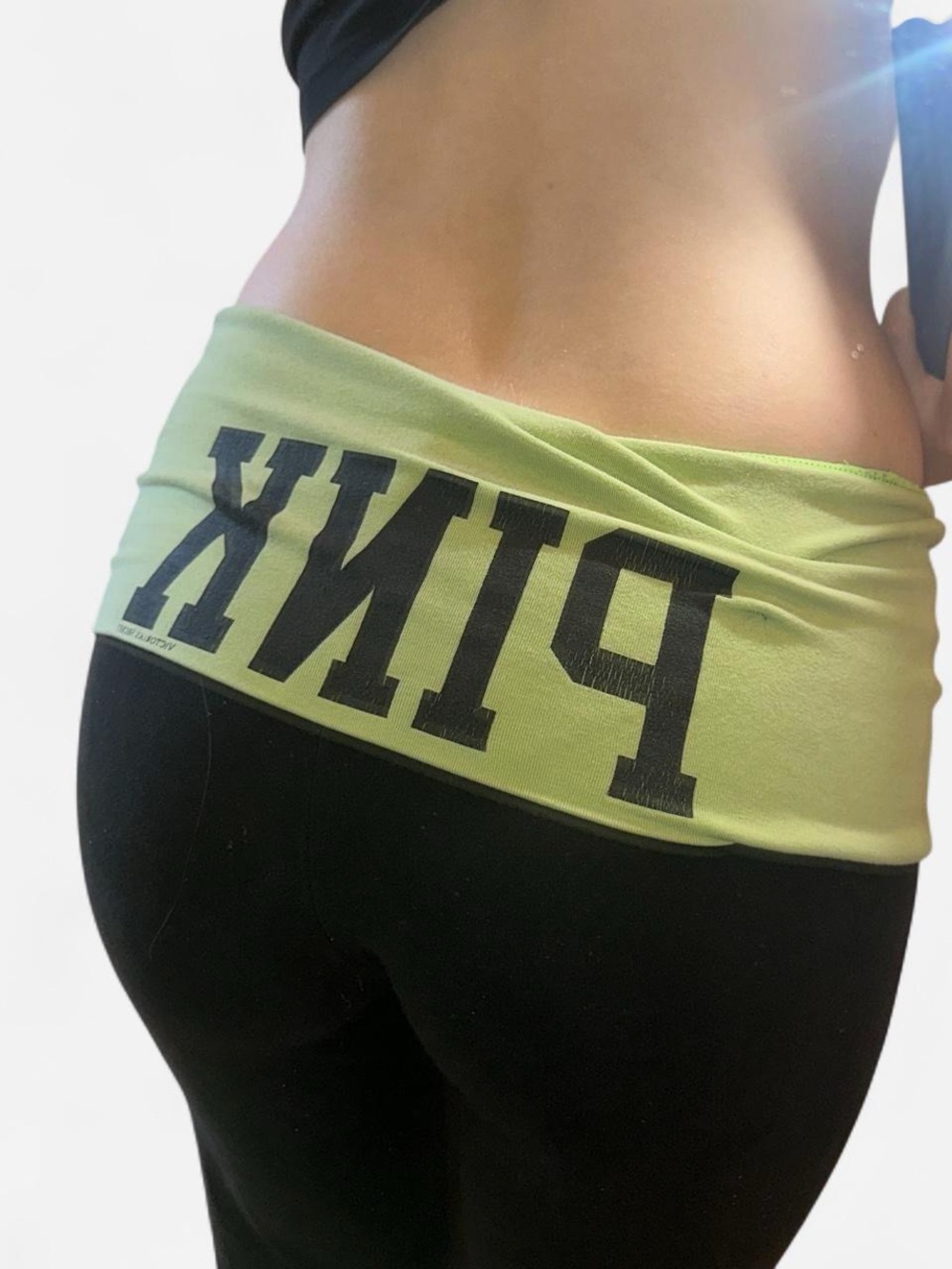 Victorias Secret PINK Y2K Early 2000s Green Waistband Yoga Pants Flared**